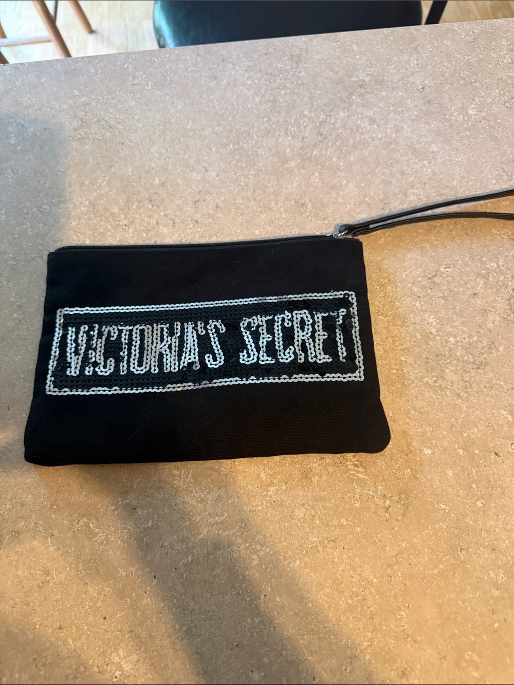 Victoria's Secret Black Wristlet Clutch with White Embroidered Logo